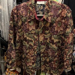 Lemon Grass Floral Tapestry Blazer in Burgundy Green